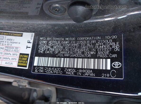 JTDL9MFU6M3026708 2021 TOYOTA PRIUS Black Engine compartment view