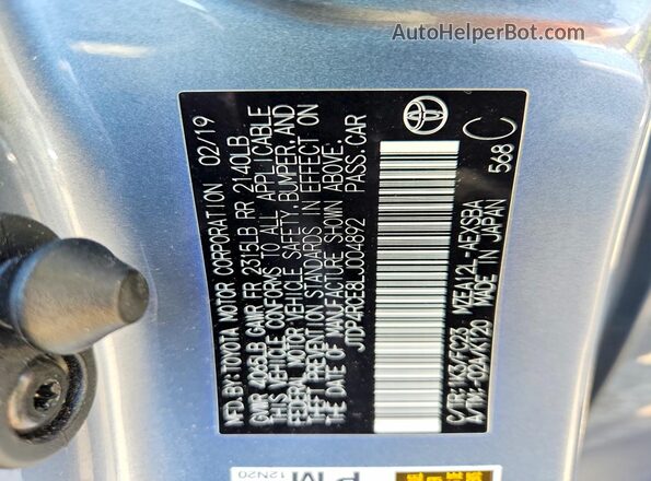 JTDP4RCE8LJ004892 2020 TOYOTA COROLLA Silver VIN sticker view