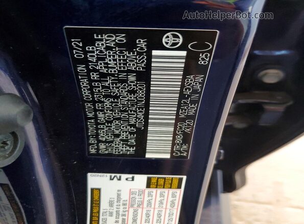 JTDS4MCE1NJ088201 2022 TOYOTA COROLLA Blue Շարժիչի բաժամունքի տեսք
