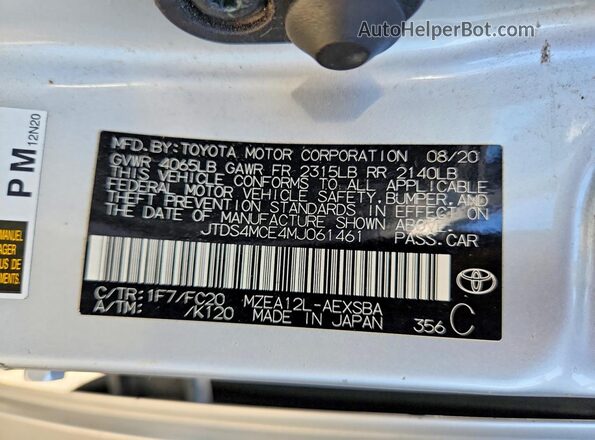 JTDS4MCE4MJ061461 2021 TOYOTA COROLLA Silver Вид підкапотного простору