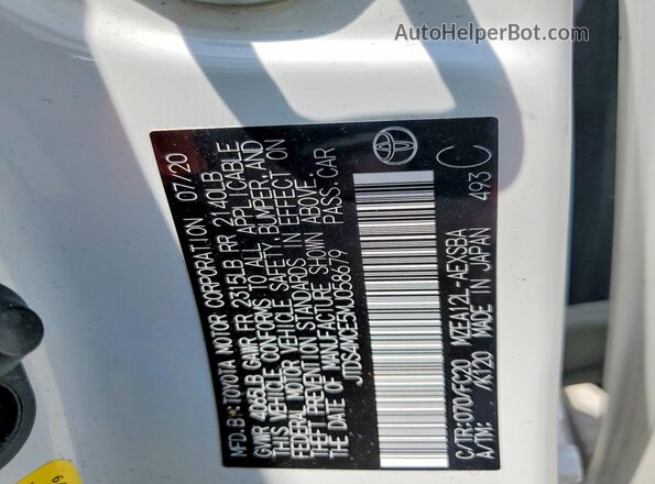 JTDS4MCE5MJ058679 2021 TOYOTA COROLLA White Widok naklejki z numerem VIN
