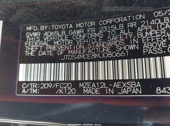 JTDS4MCE8MJ080661 2021 TOYOTA COROLLA Black ძრავის განყოფილების ხედი
