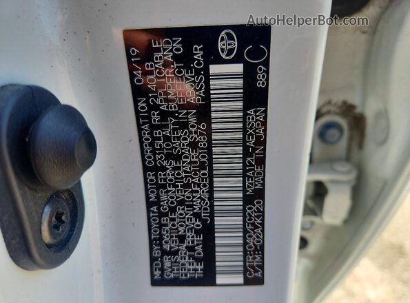 JTDS4RCE0LJ018876 2020 TOYOTA COROLLA White VIN sticker view