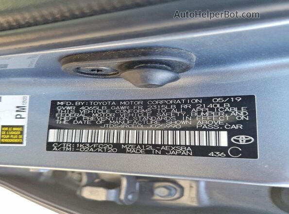 JTDS4RCE0LJ025990 2020 TOYOTA COROLLA Blue VIN կոդի պիտակի տեսք