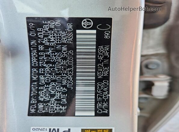 JTDS4RCE3LJ003126 2020 TOYOTA COROLLA Silver Engine compartment view