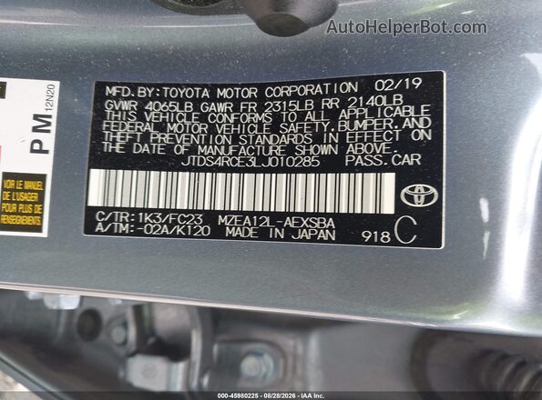 JTDS4RCE3LJ010285 2020 TOYOTA COROLLA Blue Widok komory silnika
