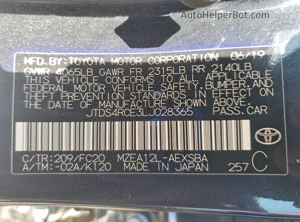JTDS4RCE3LJ028365 2020 TOYOTA COROLLA Black Engine compartment view