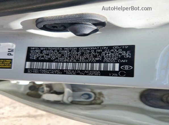 JTDS4RCE4LJ023773 2020 TOYOTA COROLLA White Вид підкапотного простору