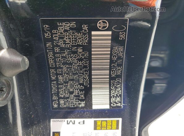 JTDS4RCE7LJ021760 2020 TOYOTA COROLLA Черный Вид наклейки с VIN-кодом