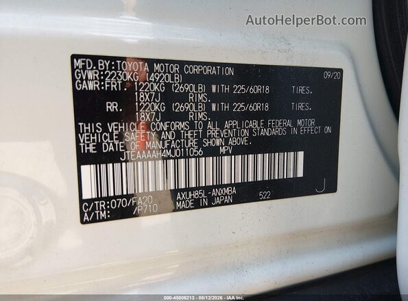 JTEAAAAH4MJ011056 2021 TOYOTA VENZA White ძრავის განყოფილების ხედი