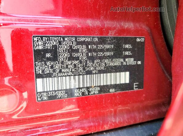 JTEAAAAH4NJ107433 2022 TOYOTA VENZA Red Widok wnętrza 360 stopni