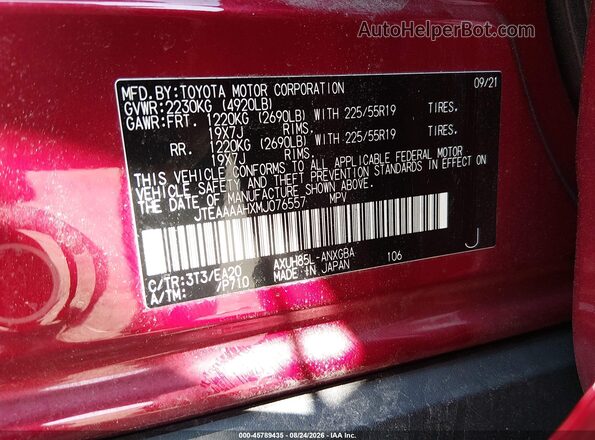 JTEAAAAHXMJ076557 2021 TOYOTA VENZA Красный Вид подкапотного пространства