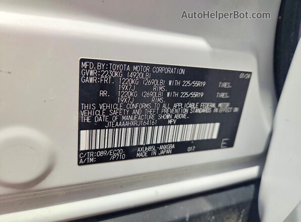 JTEAAAAHXRJ164161 2024 TOYOTA VENZA White VIN sticker view