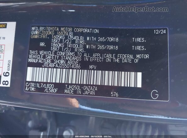 JTEABFAJ2S5014086 2025 TOYOTA LAND CRUISER Черный Вид подкапотного пространства