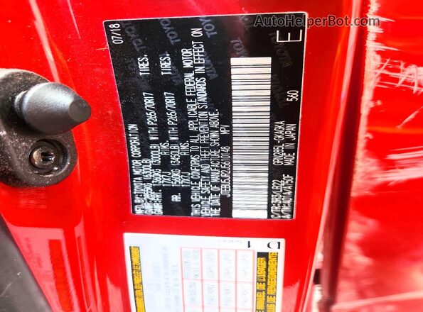 JTEBU5JR2J5610148 2018 TOYOTA 4RUNNER Red Widok wnętrza 360 stopni