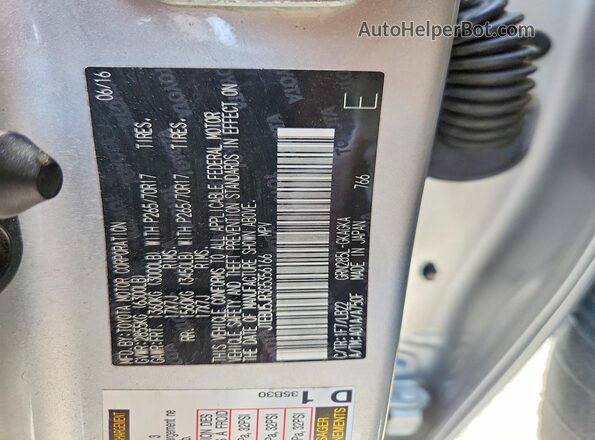 JTEBU5JR3G5356166 2016 TOYOTA 4RUNNER Silver Вид наклейки з VIN-кодом