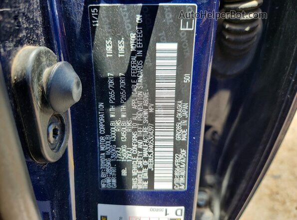 JTEBU5JR4G5304397 2016 TOYOTA 4RUNNER Blue Widok naklejki z numerem VIN