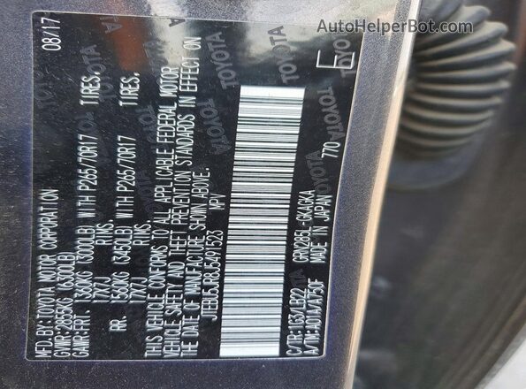JTEBU5JR8J5491523 2018 TOYOTA 4RUNNER Gray Vista de la etiqueta del VIN