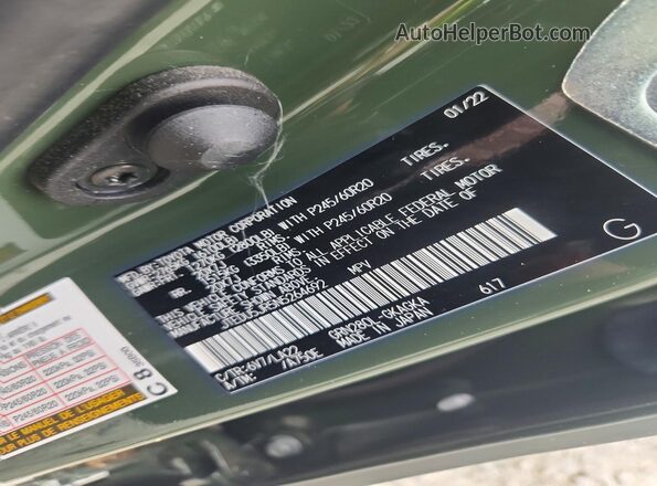 JTEDU5JR5N5264692 2022 TOYOTA 4RUNNER Green VIN კოდის სტიკერის ხედი