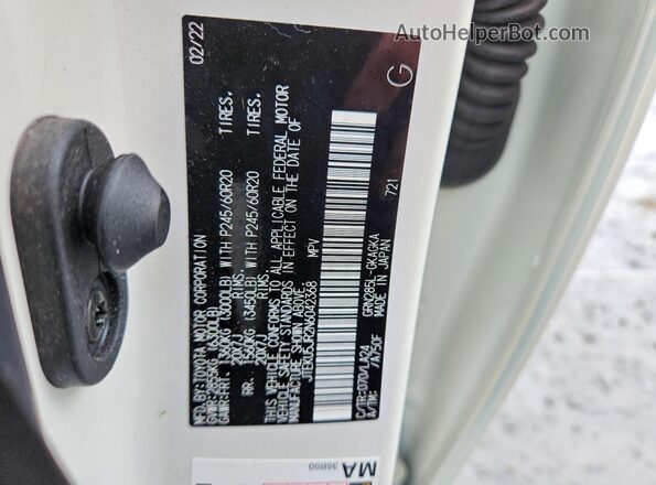 JTEKU5JR2N6042368 2022 TOYOTA 4RUNNER White Вид наклейки з VIN-кодом