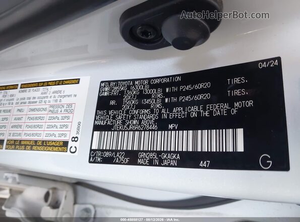 JTEKU5JR6R6278446 2024 TOYOTA 4RUNNER White Widok komory silnika