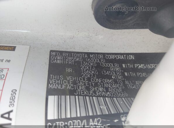 JTEKU5JR9N6023669 2022 TOYOTA 4RUNNER White Engine compartment view