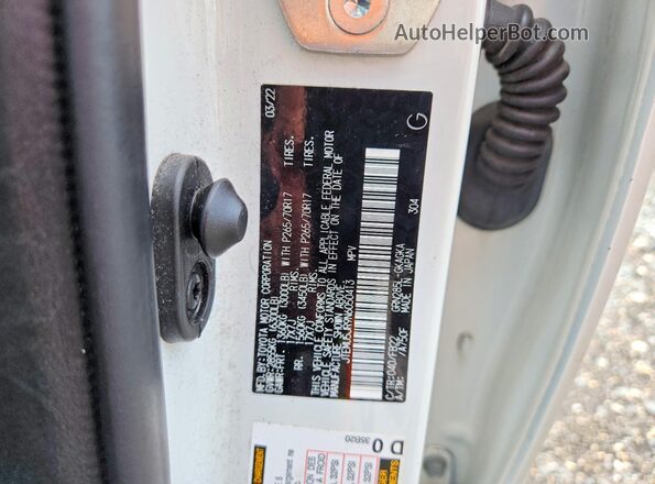 JTEMU5JR9N6050413 2022 TOYOTA 4RUNNER White VIN კოდის სტიკერის ხედი