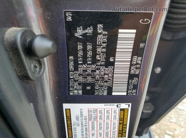 JTERU5JR1M5933903 2021 TOYOTA 4RUNNER Серый Вид наклейки с VIN-кодом