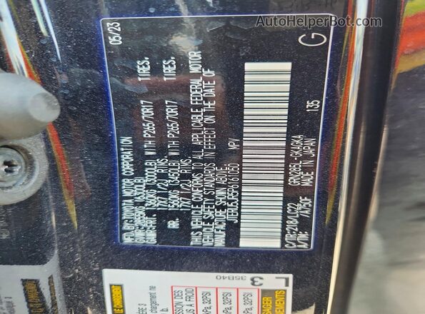 JTERU5JR5P6161050 2023 TOYOTA 4RUNNER Black VIN կոդի պիտակի տեսք