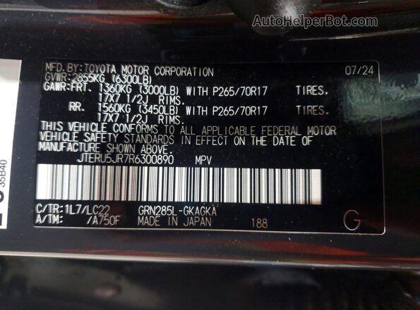 JTERU5JR7R6300890 2024 TOYOTA 4RUNNER Gray VIN კოდის სტიკერის ხედი