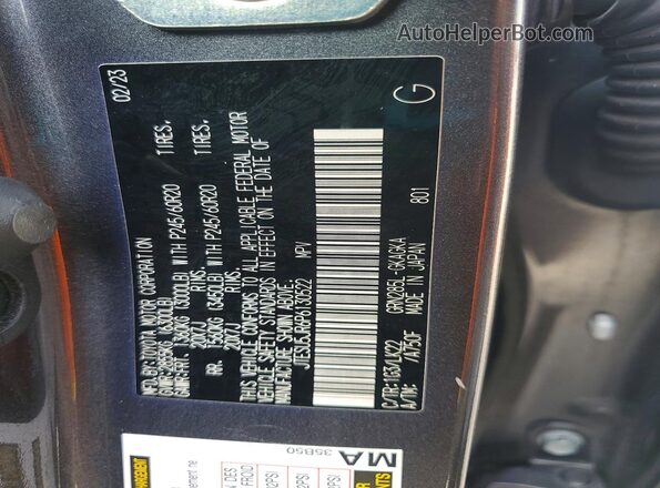 JTESU5JR6P6130522 2023 TOYOTA 4RUNNER Угольный Вид наклейки с VIN-кодом