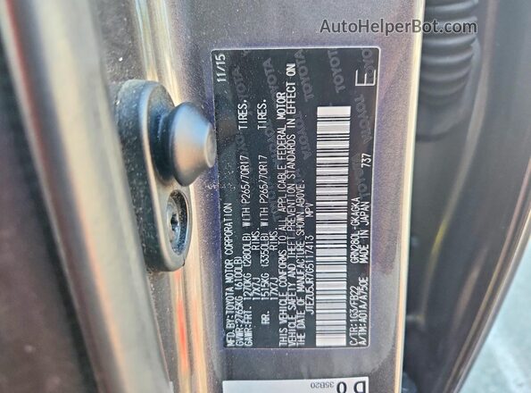 JTEZU5JR7G5117413 2016 TOYOTA 4RUNNER Gray VIN კოდის სტიკერის ხედი
