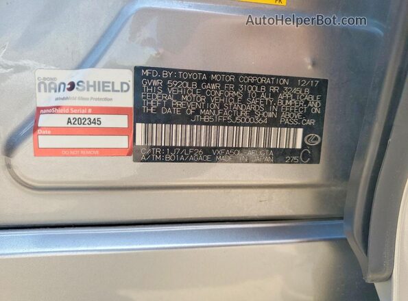 JTHB51FF5J5000364 2018 LEXUS LS Silver ძრავის განყოფილების ხედი