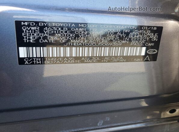 JTHBA1D20J5069359 2018 LEXUS IS Gray VIN sticker view