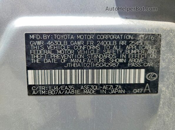 JTHBA1D21H5042987 2017 LEXUS IS Silver Widok naklejki z numerem VIN