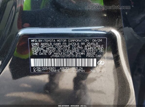 JTHBA1D21R5131816 2024 LEXUS IS 300 Black ძრავის განყოფილების ხედი