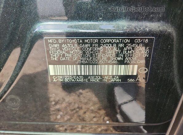 JTHBA1D22J5074546 2018 LEXUS IS Black VIN კოდის სტიკერის ხედი