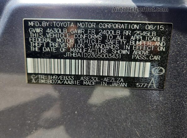 JTHBA1D23G5003431 2016 LEXUS IS Silver Vista del compartimento del motor