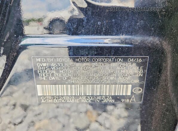JTHBA1D23G5027258 2016 LEXUS IS Black Widok komory silnika