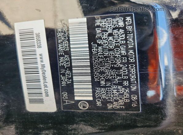 JTHBA1D25G5034504 2016 LEXUS IS Black VIN sticker view
