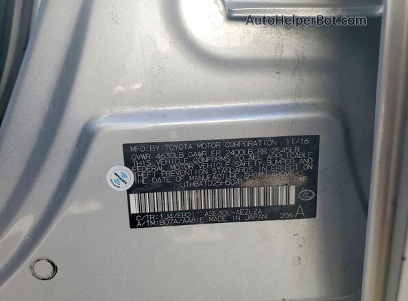 JTHBA1D25H5041793 2017 LEXUS IS Silver Vista de la etiqueta del VIN