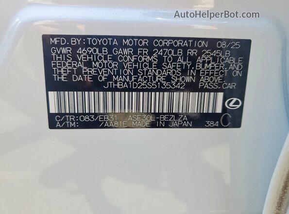 JTHBA1D25S5135342 2025 LEXUS IS White VIN կոդի պիտակի տեսք