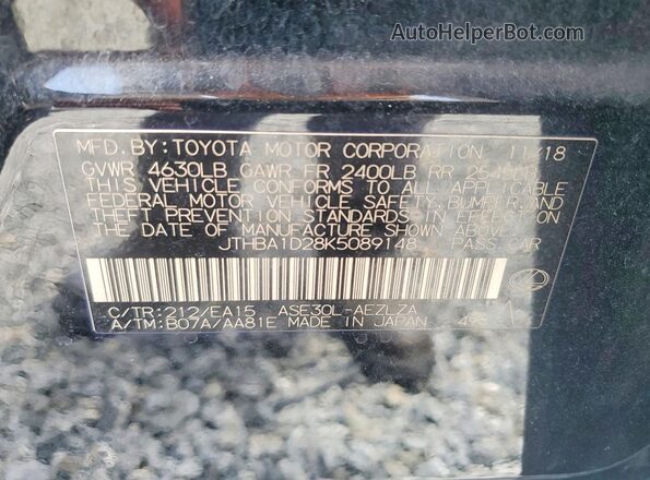 JTHBA1D28K5089148 2019 LEXUS IS Black Вид підкапотного простору