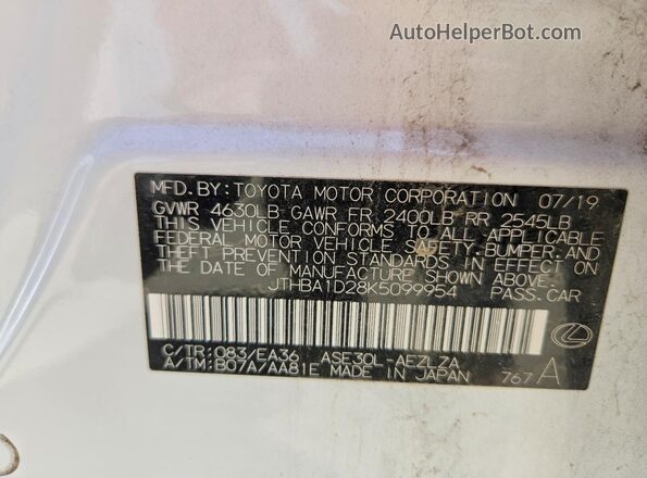 JTHBA1D28K5099954 2019 LEXUS IS White ძრავის განყოფილების ხედი