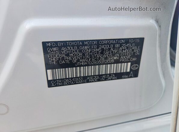 JTHBA1D2XG5012028 2016 LEXUS IS White VIN sticker view