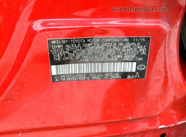 JTHBE1D22G5025408 2016 LEXUS IS Красный Вид подкапотного пространства