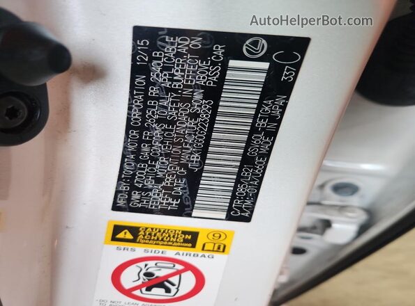 JTHBK1GG0G2238293 2016 LEXUS ES White Вид задніх сидінь