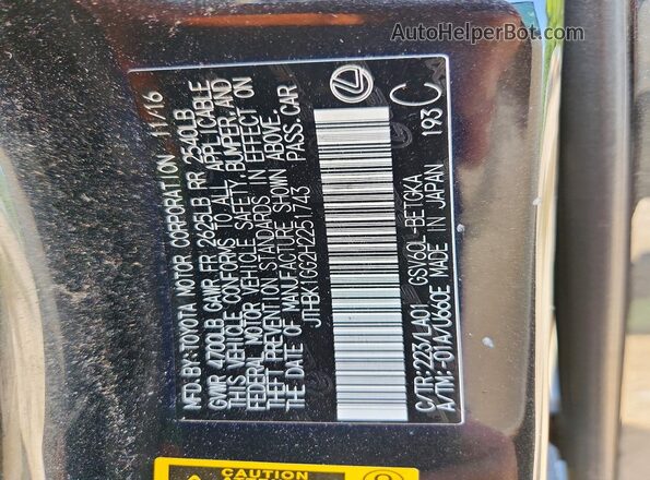 JTHBK1GG2H2251743 2017 LEXUS ES Black Widok komory silnika