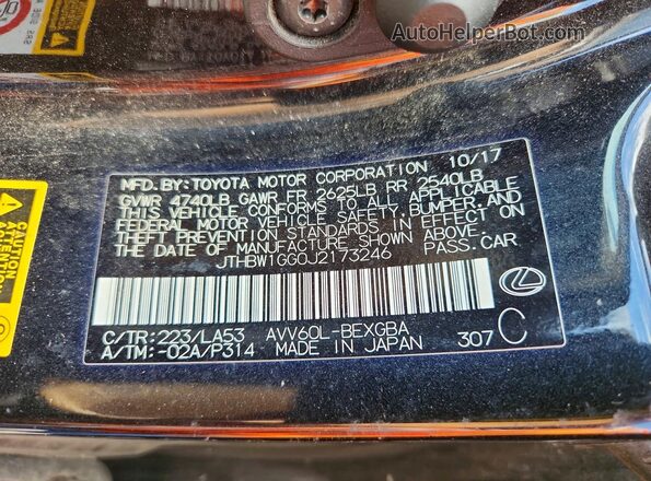 JTHBW1GG0J2173246 2018 LEXUS ES Black Вид підкапотного простору