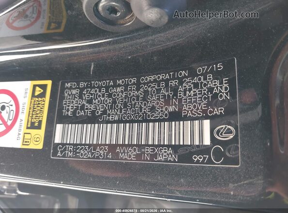JTHBW1GGXG2102550 2016 LEXUS ES 300H Black Engine compartment view